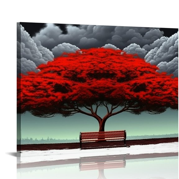 JRXY Abstract Red Tree of Life Landscape Canvas Painting Posters and Prints Modern Wall Art for Home Decor 16x12in