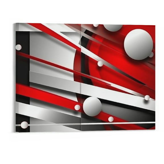 JRXY Abstract Wall Art Canvas Red and Black or Bedroom Decor Modern Simple Geometric Framed Painting Circle Line HD Print Artworks Giclee Small (Red, 20x16) Picture 3