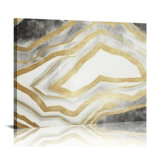 JRXY Abstract Wall Art Framed Canvas Prints Silver Gold Agate Crystals 16x12in