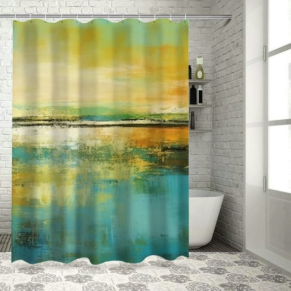JRXY Abstract Wall Art Green Landscape Shower Curtain, Multiple Sizes White