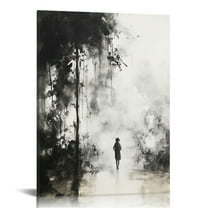 JRXY Abstract Wall Art Modern Minimalist Canvas Painting Home Decor for Living Room Bedroom Office - Small Size Framed Black and White Artwork 12x16 in