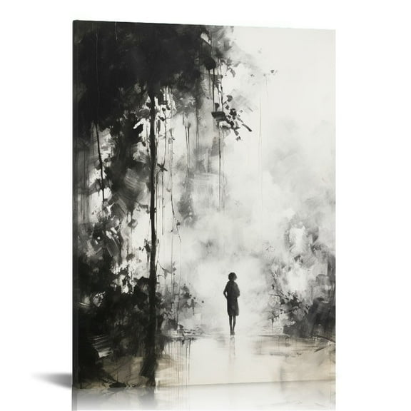 JRXY Abstract Wall Art Modern Minimalist Canvas Painting Home Decor for Living Room Bedroom Office - Small Size Framed Black and White Artwork 12x16 in