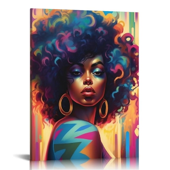 JRXY African American Woman Wall Art Black Art Poster Graffiti Canvas Painting Picture for Living Room 16x20in 12x16 in