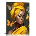 thumbnail image 1 of JRXY  African Canvas Wall Art Arican American Woman with Yellow Hair Colorful Butterfly Canvas Art Wall Decor Yellow Grey Decor for Living Room Bedroom Bathroom Home Decor Ready to  12x16 in, 1 of 4