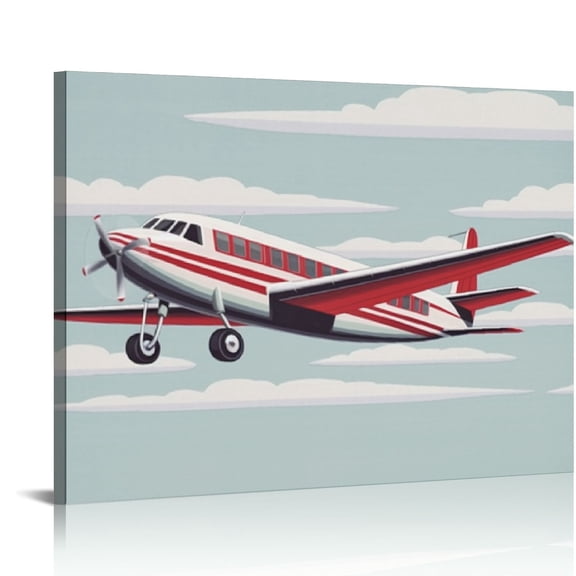 JRXY Airplane Canvas Wall Art Watercolor Transportation Vintage Plane Canvas Painting Biplane Aviation Prints for Home Boys Bedroom Wall Decor Framed Artwork Gifts 16x12in