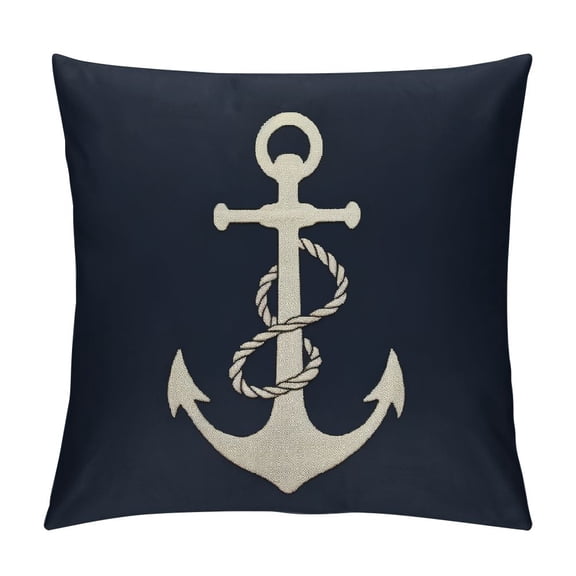 JRXY  Anchor Pillow Case Navy Blue White Nautical Sailing Decor Anchor Square Cushion Cover Pillowcase Home Decorative Armchair Bedroom Livingroom White