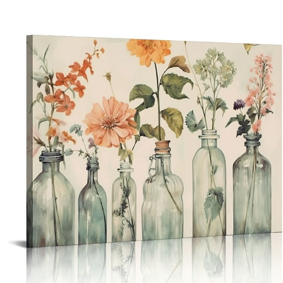 JRXY Antique Floral Bouquets Flowers Glass Jar Painting Grey Framed Picture 3