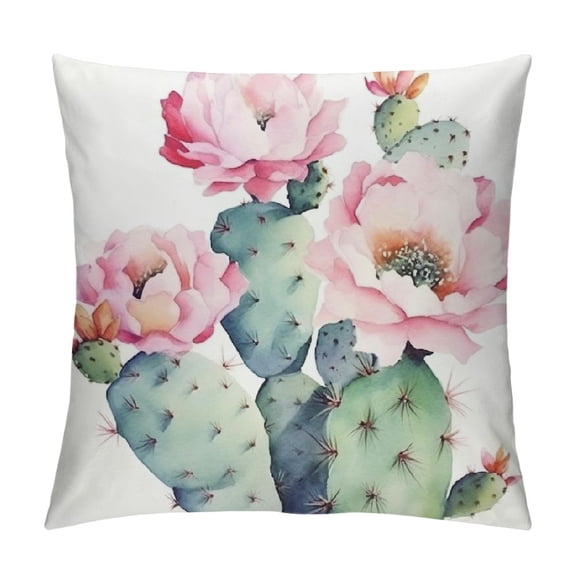 JRXY Aremazing Cactus Pillow Covers Super Soft Summer Green Succulent Plant Prickly Pear Flower Decorative Throw Pillow Case Cushion Cover Home Sofa Bedding Decor (Cactus Flower) White
