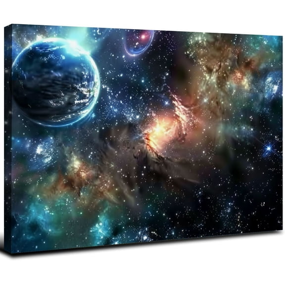 JRXY - Astronomy Wall Art Galaxy Nebula Starry Cosmic Picture Painting Canvas Arotwork Universe Stars Outer Space Wall Art for Home Office Nursery Decoration Framed Ready to Hang 16x12inch