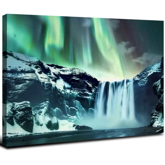 JRXY Aurora Landscape Canvas Aurora Borealis Waterfall Poster Printing Aurora Borealis Wall Art And Frame Home Decoration Poster Decorative Canvas Wall Art Living Room Bedroom 20x16inch