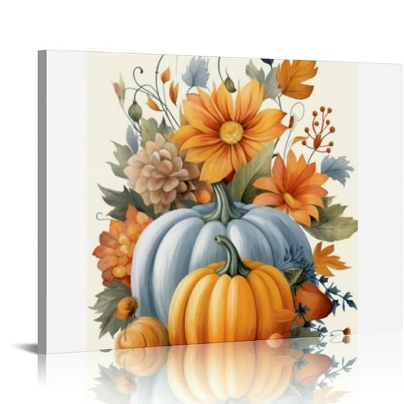 JRXY Autumn Canvas Wall Art Paintings Fall Watercolor Pumpkins Decor Without Frame 20x16 Inch 20x16in