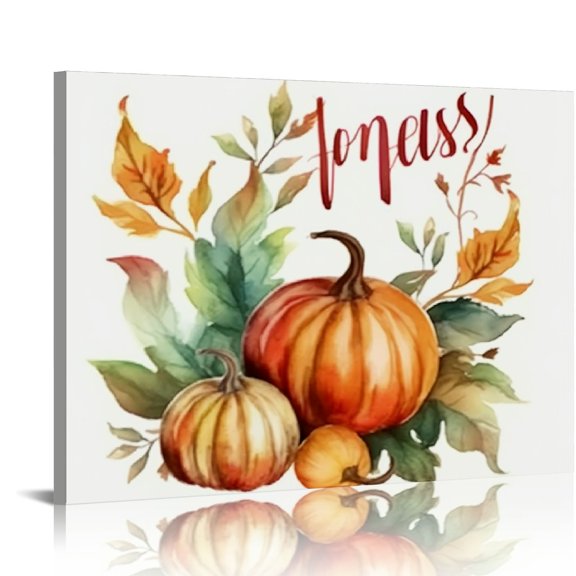 JRXY Autumn Decor Fall Wall Art Watercolor Heart Love Pumpkin Wagon Floral Leaves Painting 20x16in
