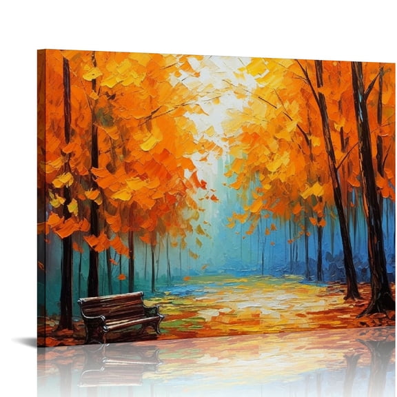 JRXY  Autumn Maple Leaves Canvas Wall Art Fall Tree Forest Field Landcape Painting Canvas Prints Artwork for Living Room Bedroom Bathroom Home Decor Framed Ready to Hang, 20x16 inches 16x12in
