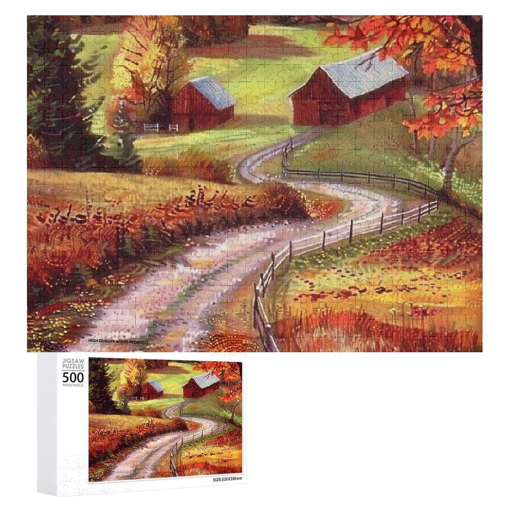 JRXY Barn Trees Road Wooden Jigsaw Puzzle Challenging Difficult Wood ...