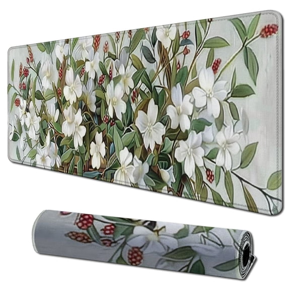 JRXY Basket of Apple Blossoms Mouse Pad - 31.5 x 11.8 Inch Extended Size, Highly Durable Design, Superior Control Surface, Non-slip Rubber Base, Water-resistant Coating 31.5x11.8 in