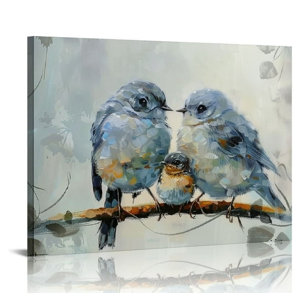 JRXY Bathroom Decor Bird Pictures Canvas Wall Art Blue Gray Love Birds Abstract Painting 20x16in