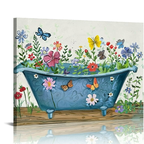 JRXY Bathroom Pictures Relax Soak Unwind Signs Wall Art Canvas Botanical in Bathtub Paintings Artwork for Washroom Toilet Wall Decor Ready to Hang - Home Office Wall Decor 16x12in