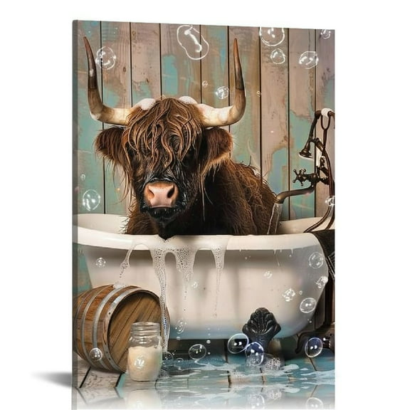 JRXY Bathroom Wall Art Animal Prints Bathroom Decor Canvas Posters Pictures Photos Bathroom Artwork Wall Funny Bear Yak in Bathtub Wall Decor for 12x16 in