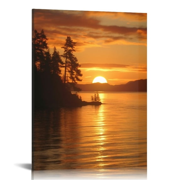 JRXY Bathroom Wall Art Decor Bathroom Pictures for Wall Artwork Sunset Over West Coast British Columbia Framed Canvas Wall Art for Bedroom Dining Room Farmhouse 12x16 in