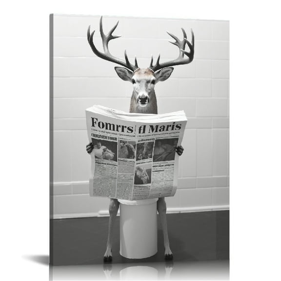 JRXY Bathroom Wall Art Decor - Deer, Hunting, Elk Theme - Funny Bathroom Decor for Women, Kids - Bath Accessories - Cute Bathroom Decor Set 12x16 in