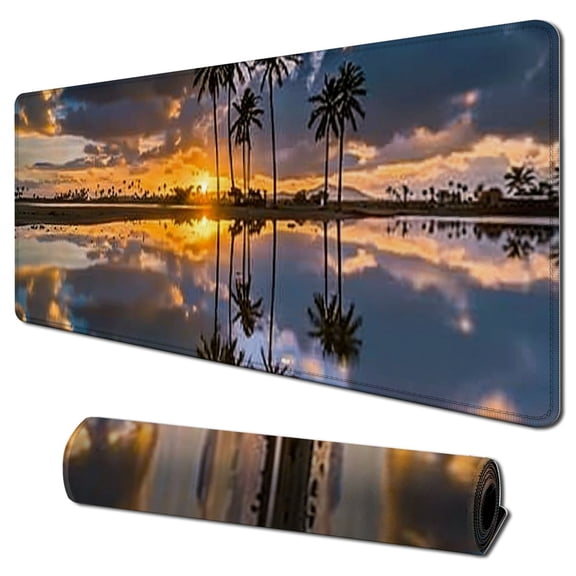 JRXY Beach Coastal Scene Artwork Palm Tree Mouse Pad 31.5 x 11.8 Inch Extended Size 31.5x11.8 in