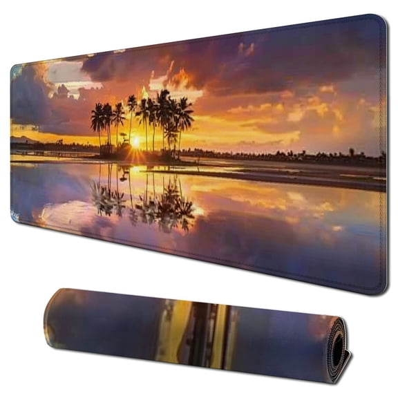 JRXY Beach Coastal Scene Palm Tree Mouse Pad - 31.5 x 11.8 Inch Extended Size 31.5x11.8 in