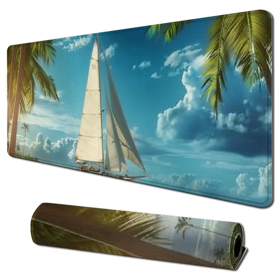 JRXY Beach Painting Blue Summer Ocean Mouse Pad - 31.5 x 11.8 Inch Extended Size 31.5x11.8 in