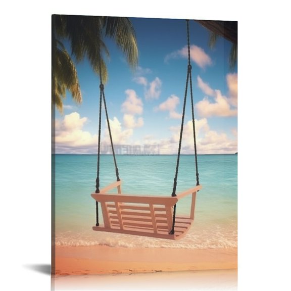 JRXY Beach Swing Relaxing Shore View Canvas Wall Art 12x16 in