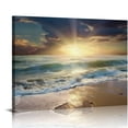 thumbnail image 1 of JRXY Beach Wall Art Ocean Waves Canvas Print Pictures, Sunset Seascape Painting for Beach House Decor Gift, Nature Sea Theme Poster Framed Artwork for Living Room Wall Decor Easy to Hang 16x12in, 1 of 4