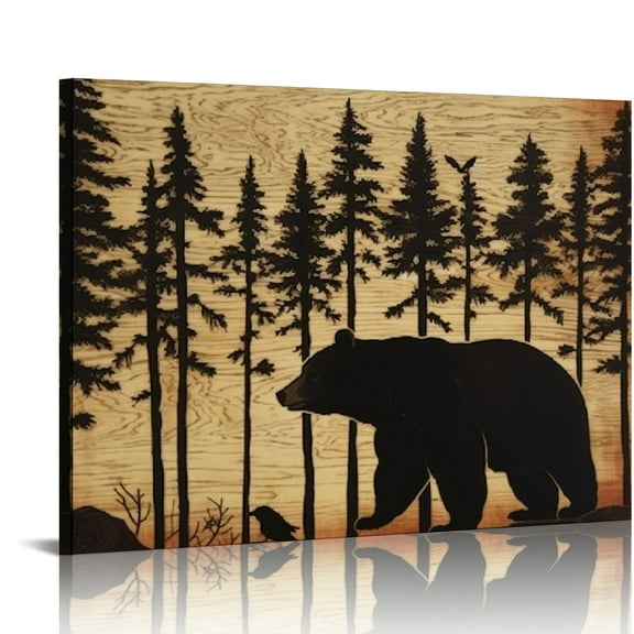 JRXY Bear Moose Art Pictures Wall Decor - Woodland Animal Paintings Canvas Prints Wall Art Forest Hunting Theme Cabin Wall Framed Decorations, 20x16in