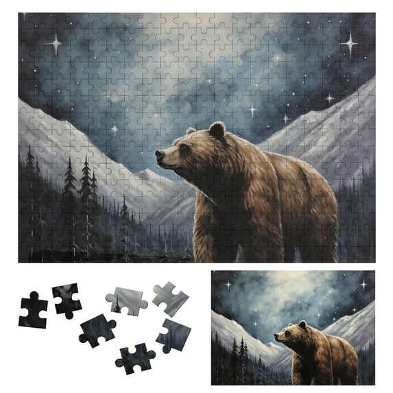 JRXY Bear Mountain Stars Moon Wooden Jigsaw Puzzle Challenging Difficult Wood Puzzles for Adults Gift for Family Friends 300 PCS