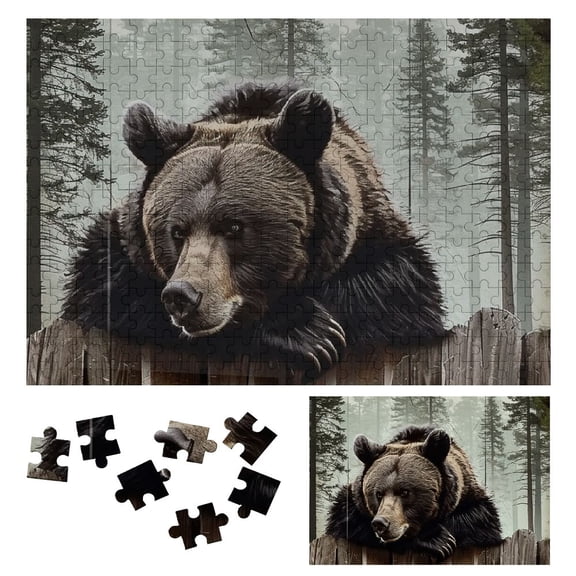 JRXY Bear Pine Trees Wooden Fence Challenging Difficult Wood Puzzles for Adults 300 PCS