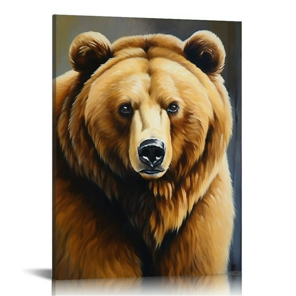 JRXY Bear Wall Art Decor,Brown Bear Black Framed Wall Art Canvas Prints for Home Living Room Dining Room Kitchen Decor (with Black Frame) 12x16 in