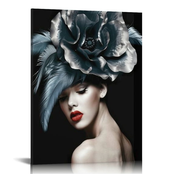 JRXY Beauty Portrait with Colorful Flower Abstract Artwork Canvas Wall Art, Beautiful Paintings Giclee Picture Prints Wall Decoration 16x20 in