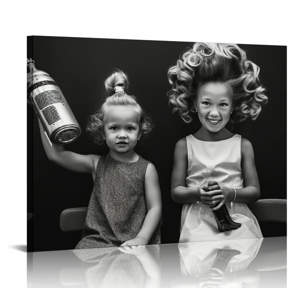 JRXY Beauty Salon Art Poster Barber Shop Mom Her Daughter Vintage Hair Salon Canvas Wall Art Hanging Framed 16x12in