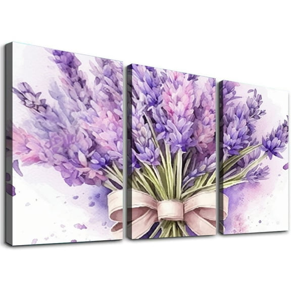 JRXY Bedroom Botanical Floral Decor Watercolor Canvas Wall Art Print Purple Red 12''x16''X3 Panels 12x16x3pcs