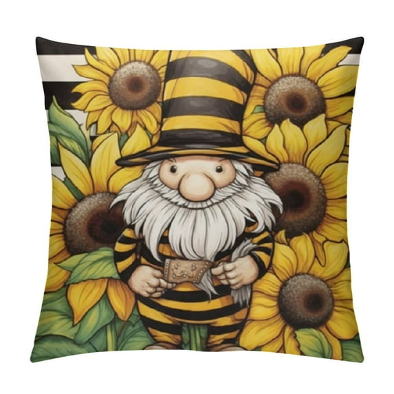 JRXY Bee Decor, Bumble Bee Gnome Throw Pillow Covers Summer Bee Cushion Cases Porch Decor, Sunflower Pillow Covers,Summer Decorations for Home White