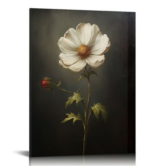 JRXY Beige Flower Canvas Wall Art: Modern Elegant Blooming Floral Artwork Heavy Textured Blossom Magnolia Prints Vintage Botanical Painting Abstract Nature Plant Picture for Bedroom Bathroom 12x16 in