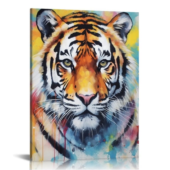 JRXY Bengal Tiger Vintage Art Print Canvas Wall Decor for Living Room Bedroom Office, Retro Wild Cat Retro Decor, 1 Piece 16x20 in