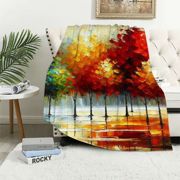 JRXY Big Colorful Forest Flannel Fleece Blanket White