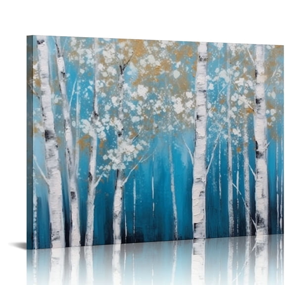 JRXY Birch Tree Canvas Wall Art Textured Gold Foil Modern Abstract Forest Paintings Large Artwork 20x16in