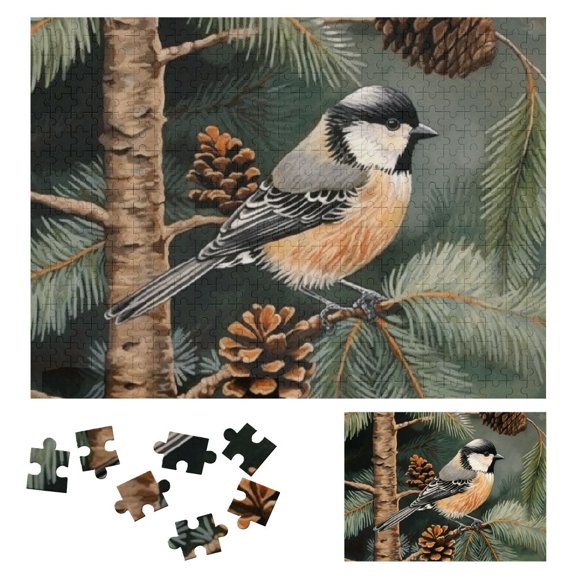 JRXY Bird, Branch, Pine Cones Wooden Jigsaw Puzzle Challenging Difficult Wood Puzzles for Adults 500 PCS