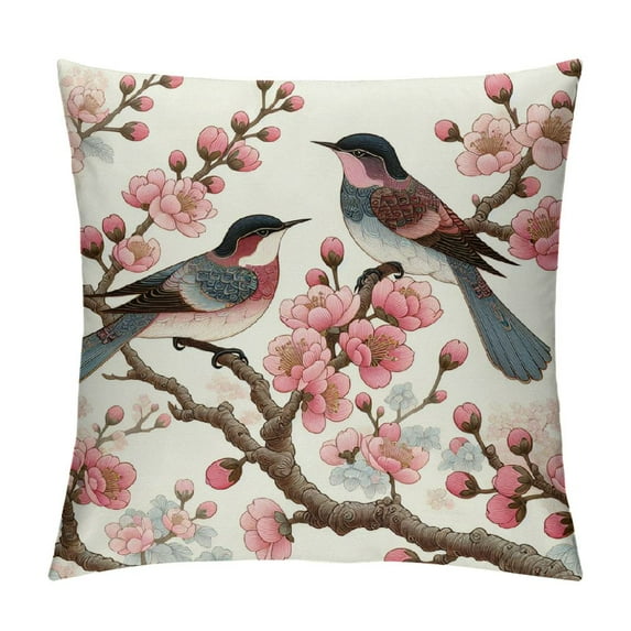 JRXY Bird Flower Decorative Pillowcase Pillow Covers Outdoor Square Pillow Case Cushion Cover for Sofa Couch Bedroom White