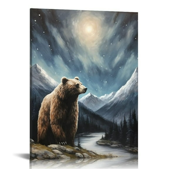 JRXY Black Bear Cabin Canvas Wall Art Print Canvas Canvas Wall Art Print Design 12x16 in
