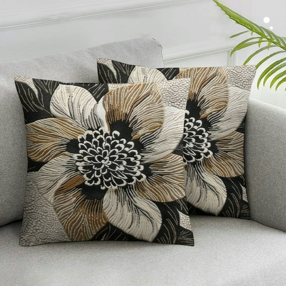 JRXY Black Brown Lumbar Pillow Covers  Modern Farmhouse Dahlia Flower Light Tan Abstract Patterned Throw Pillow Cover Outdoor Geometric Pillow Case Home Decor Standard Cushion Case White
