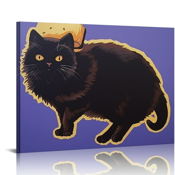 JRXY Black Cat Canvas Wall Art Funny Toast Cat Poster Cat Doing Bread Wall Decor Home Kitchen Dining Room Picture 3