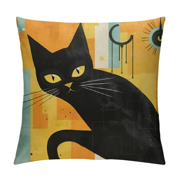 JRXY Black Cat Mid Century Pillow Covers Midcentury Modern Throw Pillow Covers Retro Decor Halloween Pillowcase for Couch Home Sofa Bedroom 12x12in