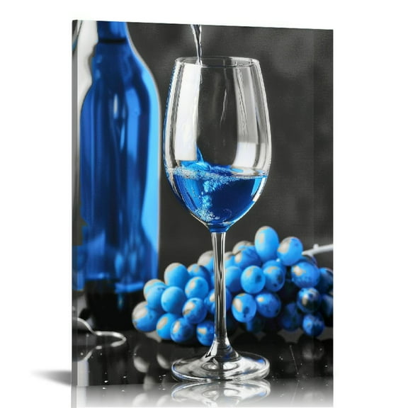 JRXY Black Framed Wall Art For Kitchen Modern Wall Decor Dining Room Black White Paintings Blue Wine Glasses Art Prints Ready To Hang Restaurant Home Decor 12x16 in