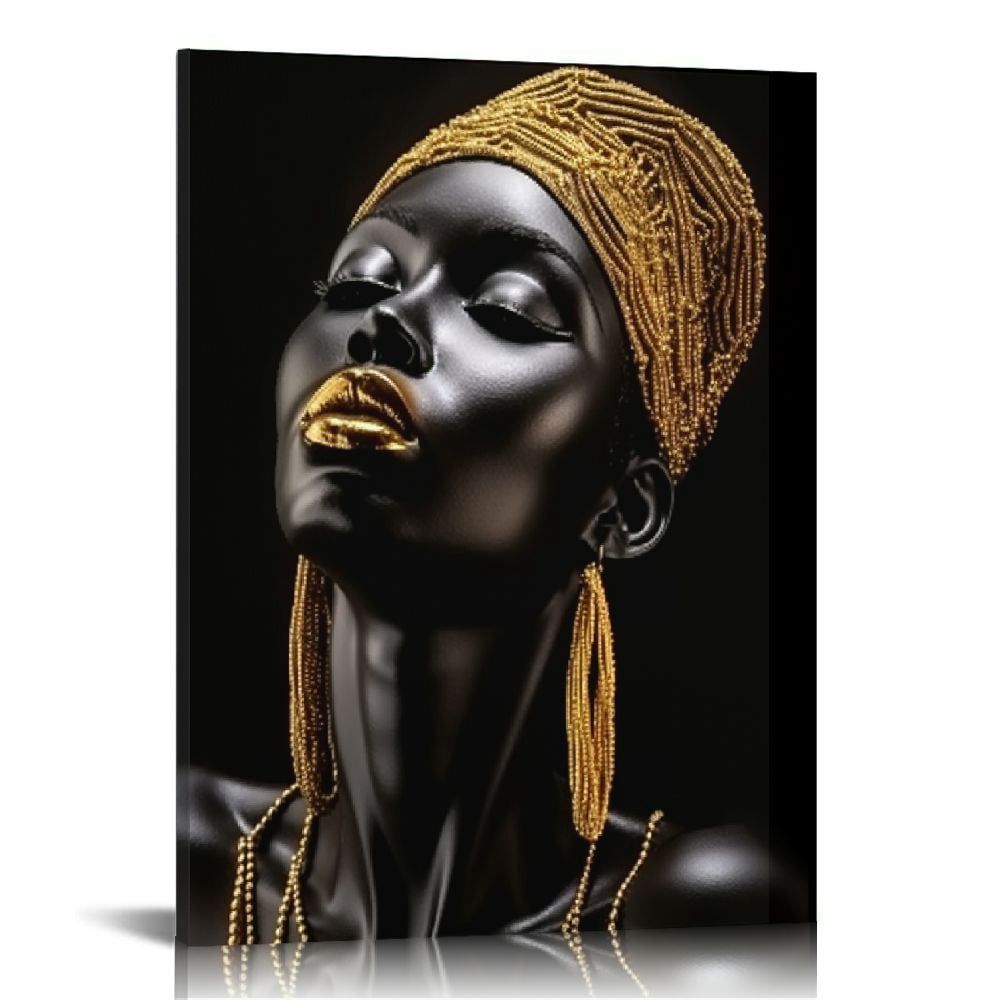 JRXY Black Gold African American Woman Canvas Wall Art, Set Fashion ...