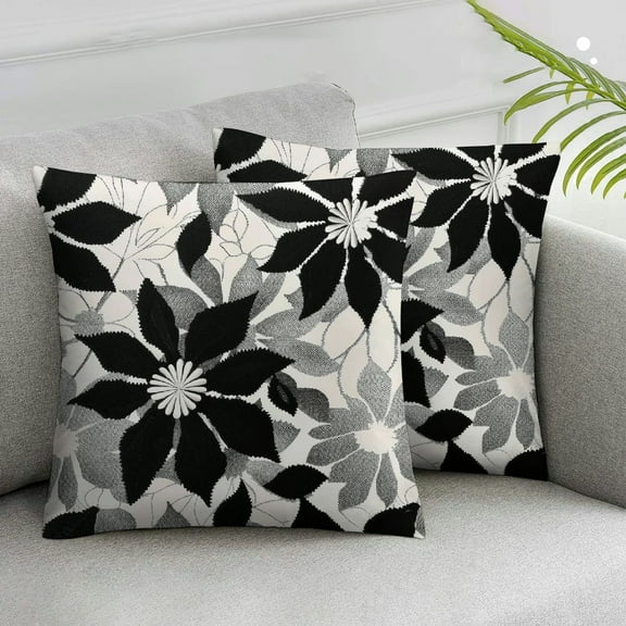 JRXY Black Grey White Pillow Covers Dahlia Floral Decor Throw Pillows Spring Summer Modern Geometry Flower Outdoor Decorative Cushion Cases for Sofa Couch Bed Decorations,Set of 2 White
